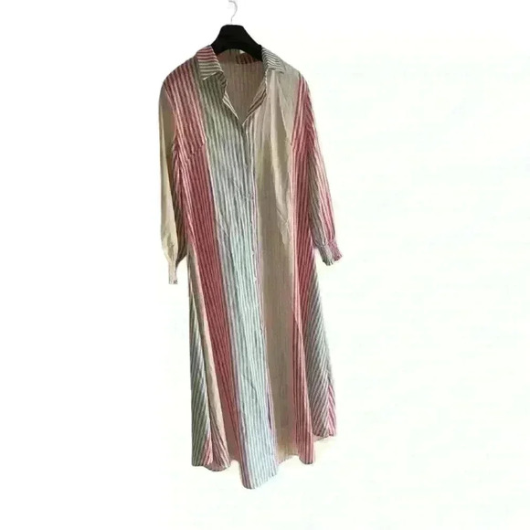 New Striped button down ladies Size large maxi curved hem dress - Picture 4 of 7
